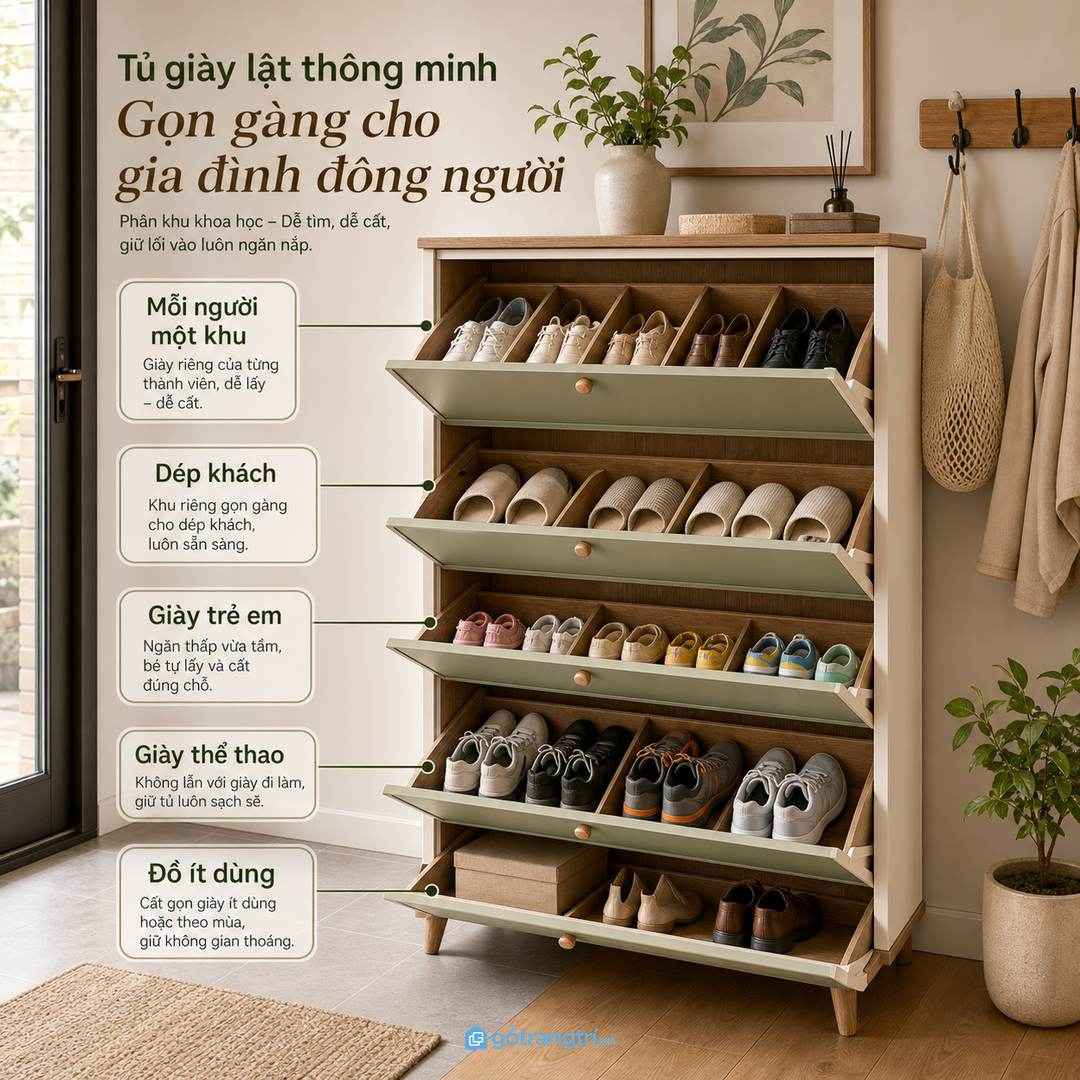 Căn hộ cho thuê nên chọn tủ giày bền, kín và dễ bảo trì