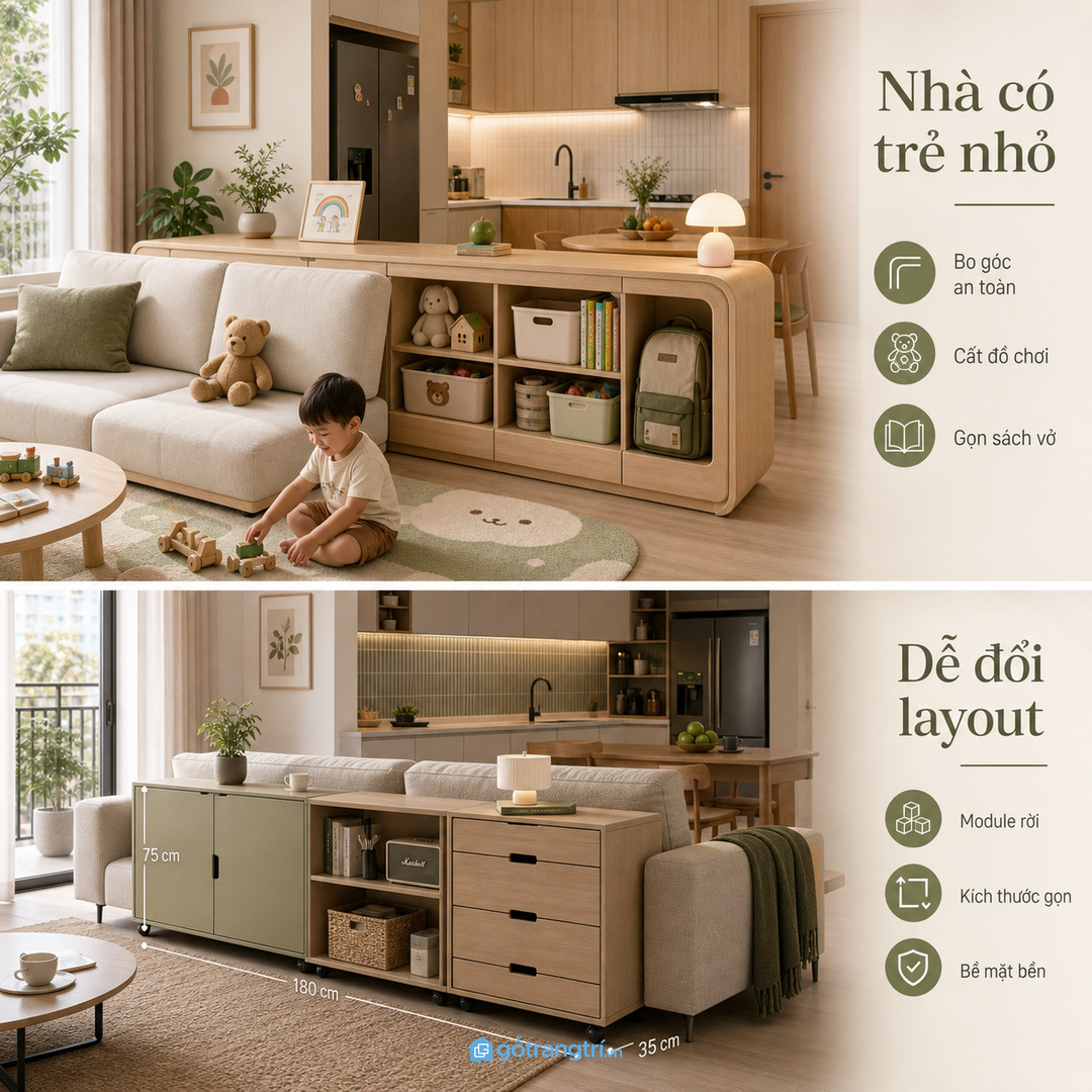 Căn hộ hay đổi layout nên chọn tủ module dễ di chuyển