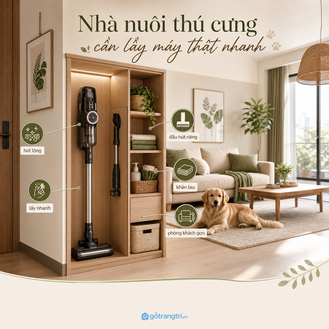 Nhà nuôi thú cưng cần tủ giúp lấy máy hút lông thật nhanh
