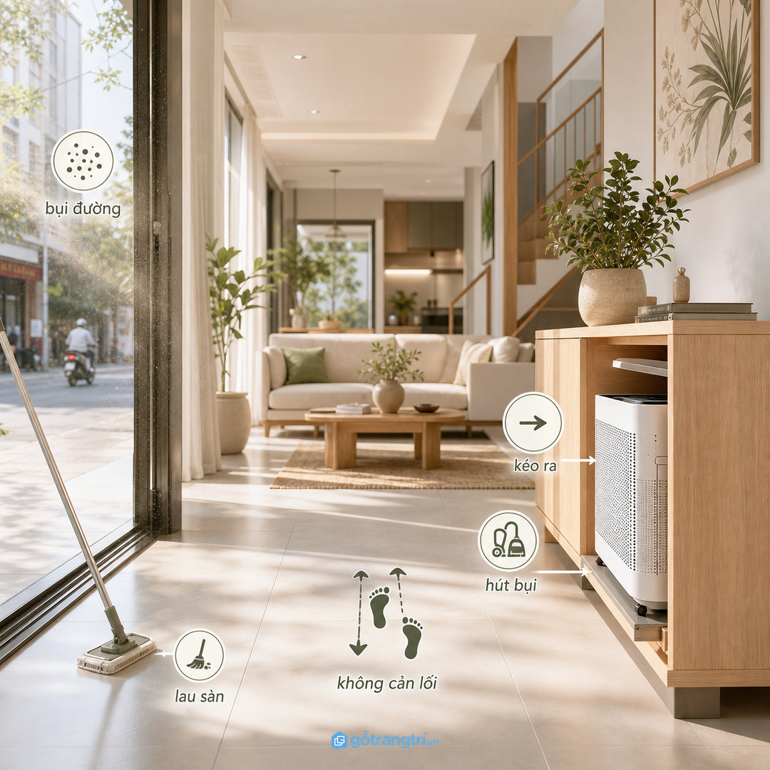 Nhà phố bụi nhiều cần điểm đặt máy dễ vệ sinh mỗi tuần