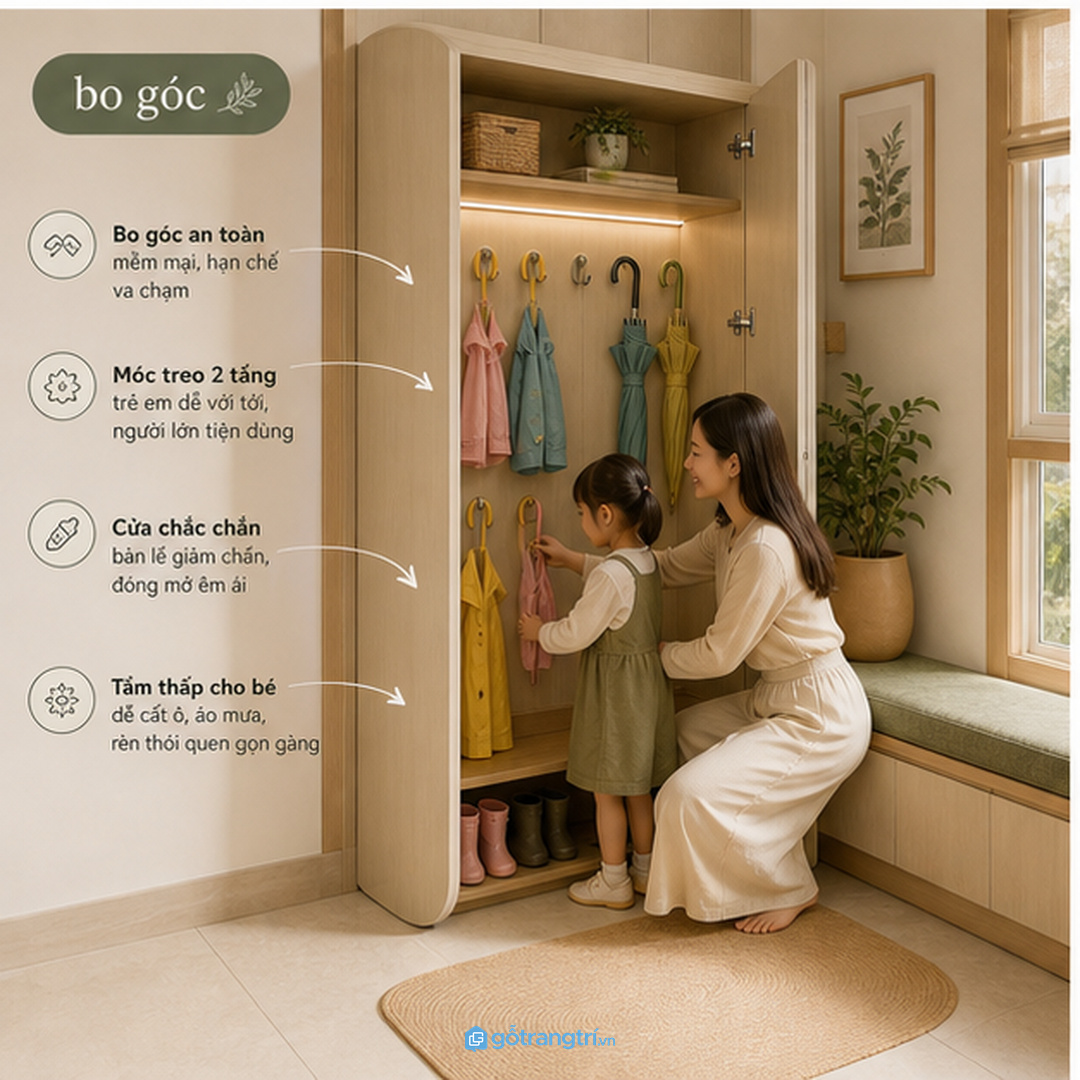 Gia đình có trẻ nhỏ cần bo cạnh và tạo thói quen trả đồ về đúng chỗ