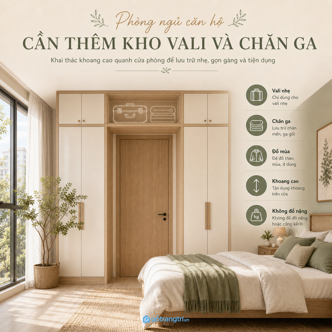 Phòng ngủ vợ chồng muốn tủ liền mạch nhưng không bí