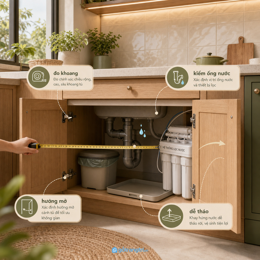 Bếp cải tạo cần đo khoang cũ trước khi thêm tủ rau củ