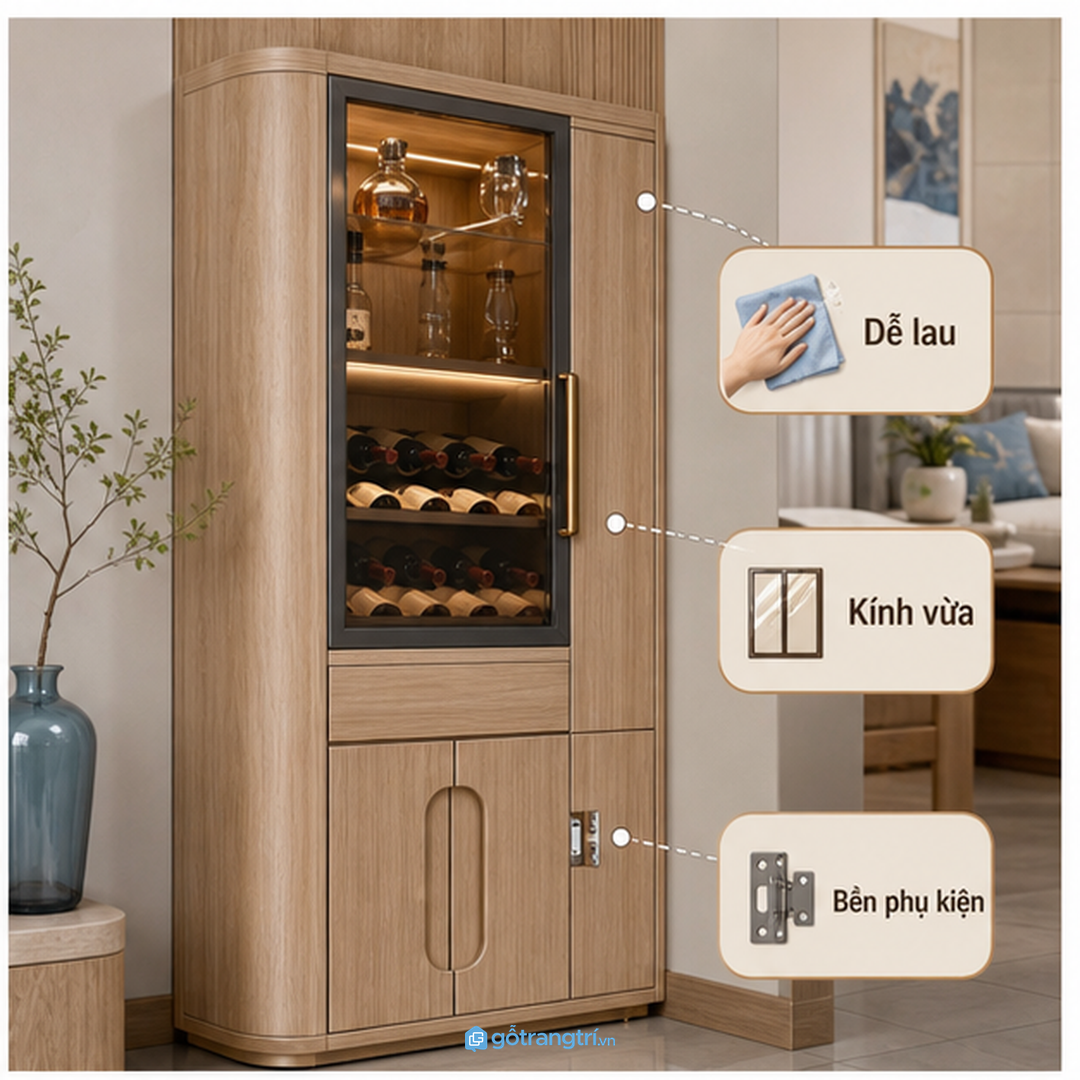 Gia đình có trẻ nhỏ cần tủ rượu kín đáo và chắc chắn