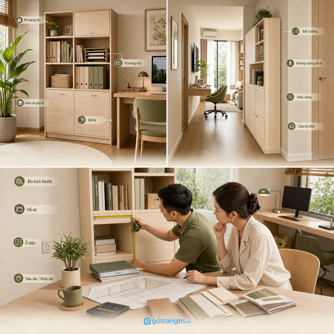 Góc làm việc tại nhà cần tài liệu gần tay