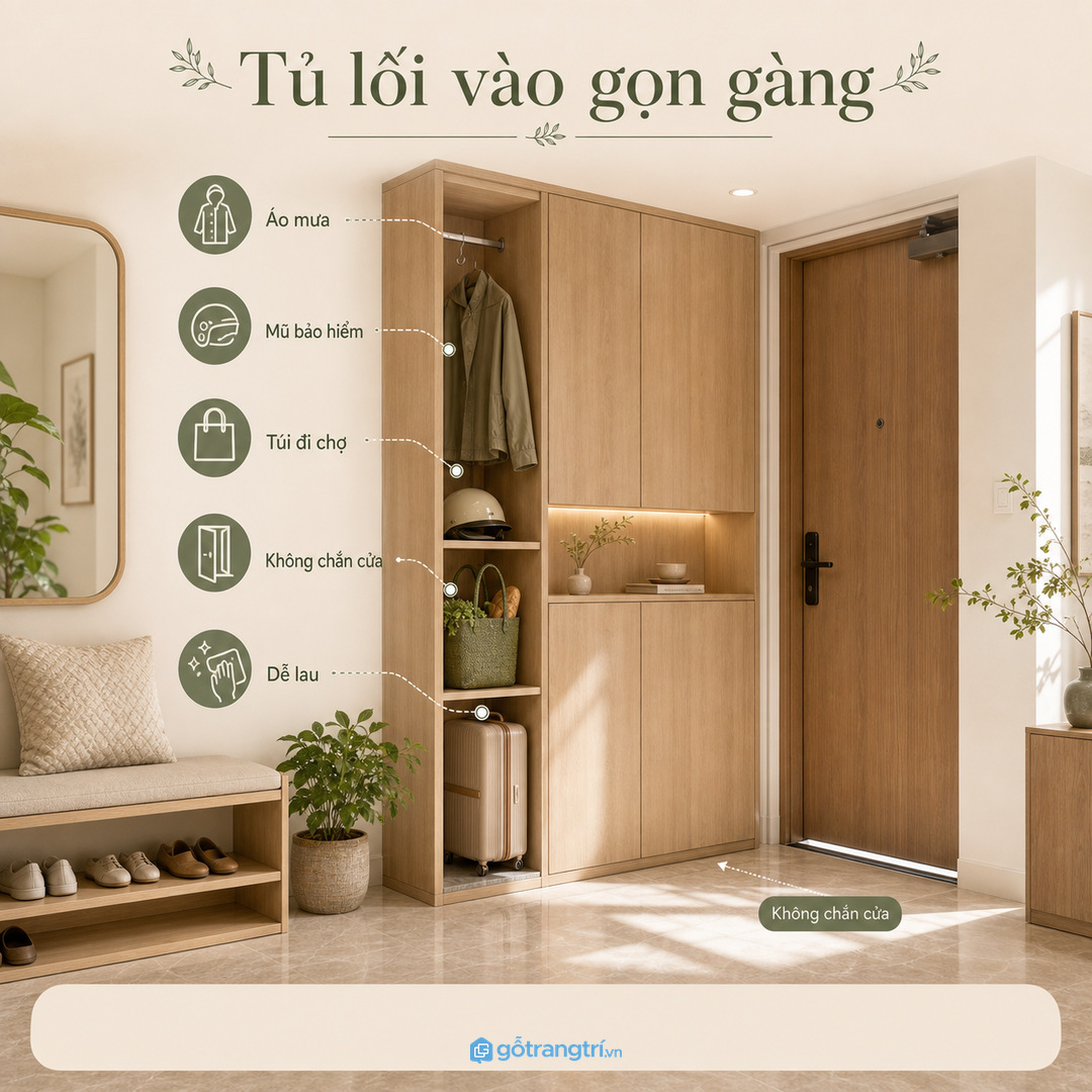Tủ lối vào cho áo mưa, mũ bảo hiểm và đồ đi ra ngoài