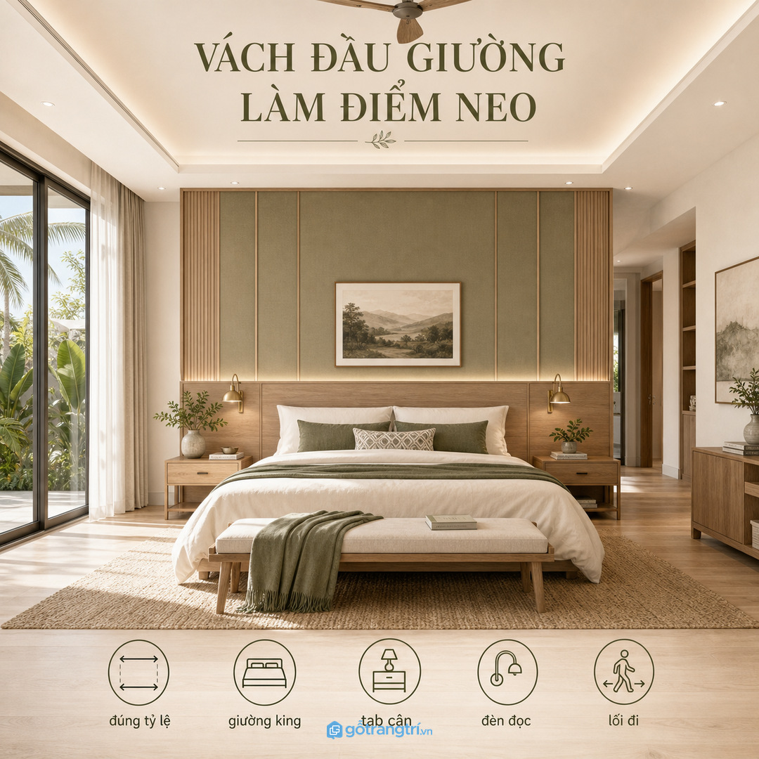 Cải tạo vách đầu giường nên đồng bộ với tủ áo, rèm và ổ điện hiện trạng