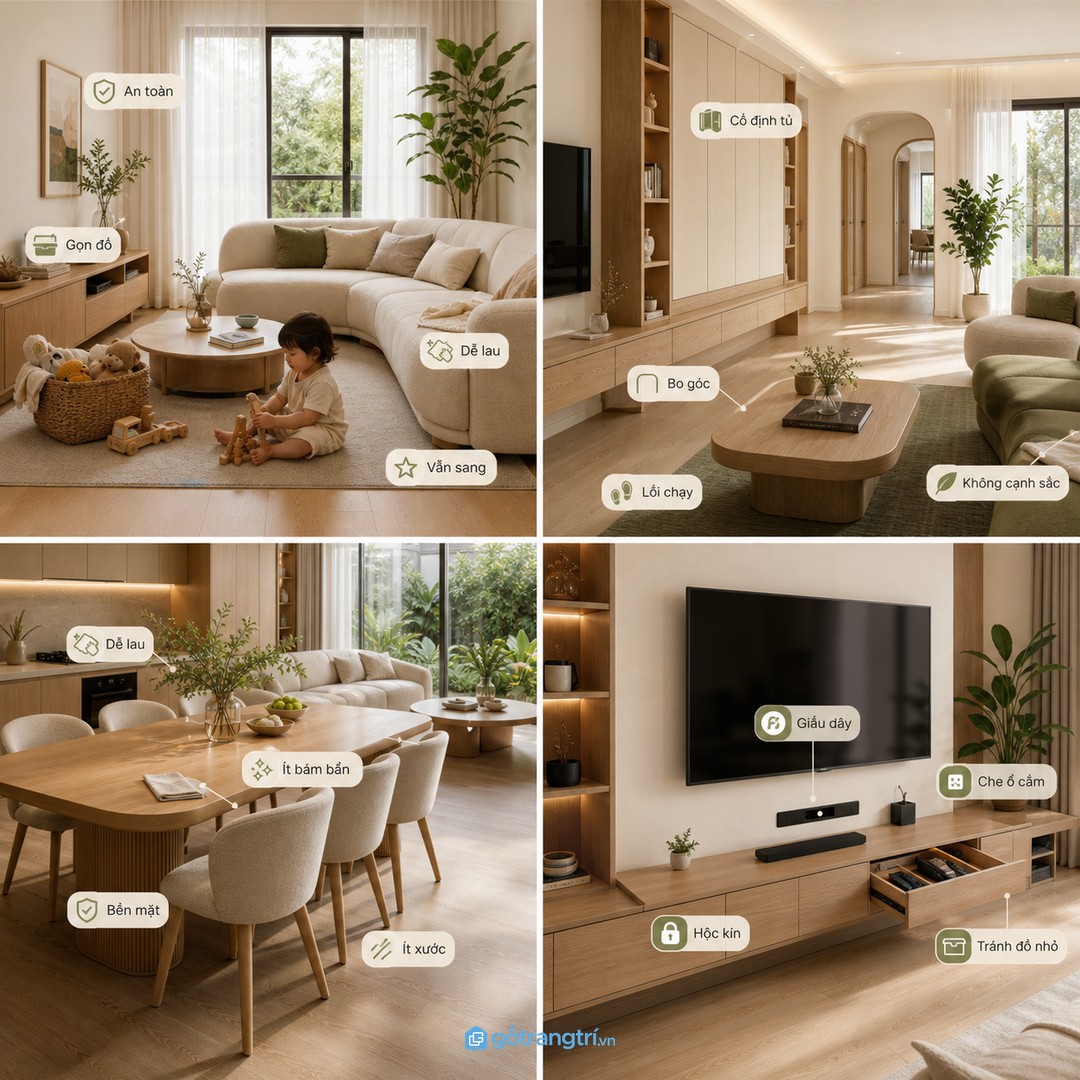 Vách kệ trang trí giúp phòng khách sang hơn nếu bày ít đồ đẹp và phối màu đồng bộ