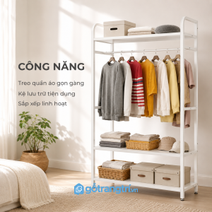 Ba tầng để đồ kết hợp thanh treo tiện dụng