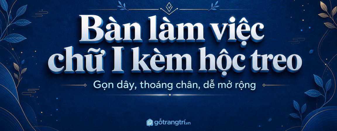 Bàn làm việc chữ I kèm hộc treo cho văn phòng nhỏ: gọn dây, thoáng chân, dễ mở rộng