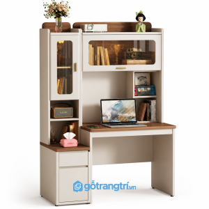 Bàn học liền giá sách có tủ kính hiện đại GHS-4019 - 120x55x190cm - Vân gỗ nhiều màu tùy chọn - Chat Zalo - GHS-4019b