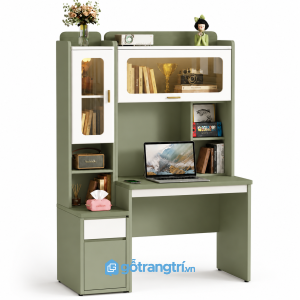 Bàn học liền giá sách có tủ kính hiện đại GHS-4019 - 120x55x190cm - Xanh olive - GHS-4019a