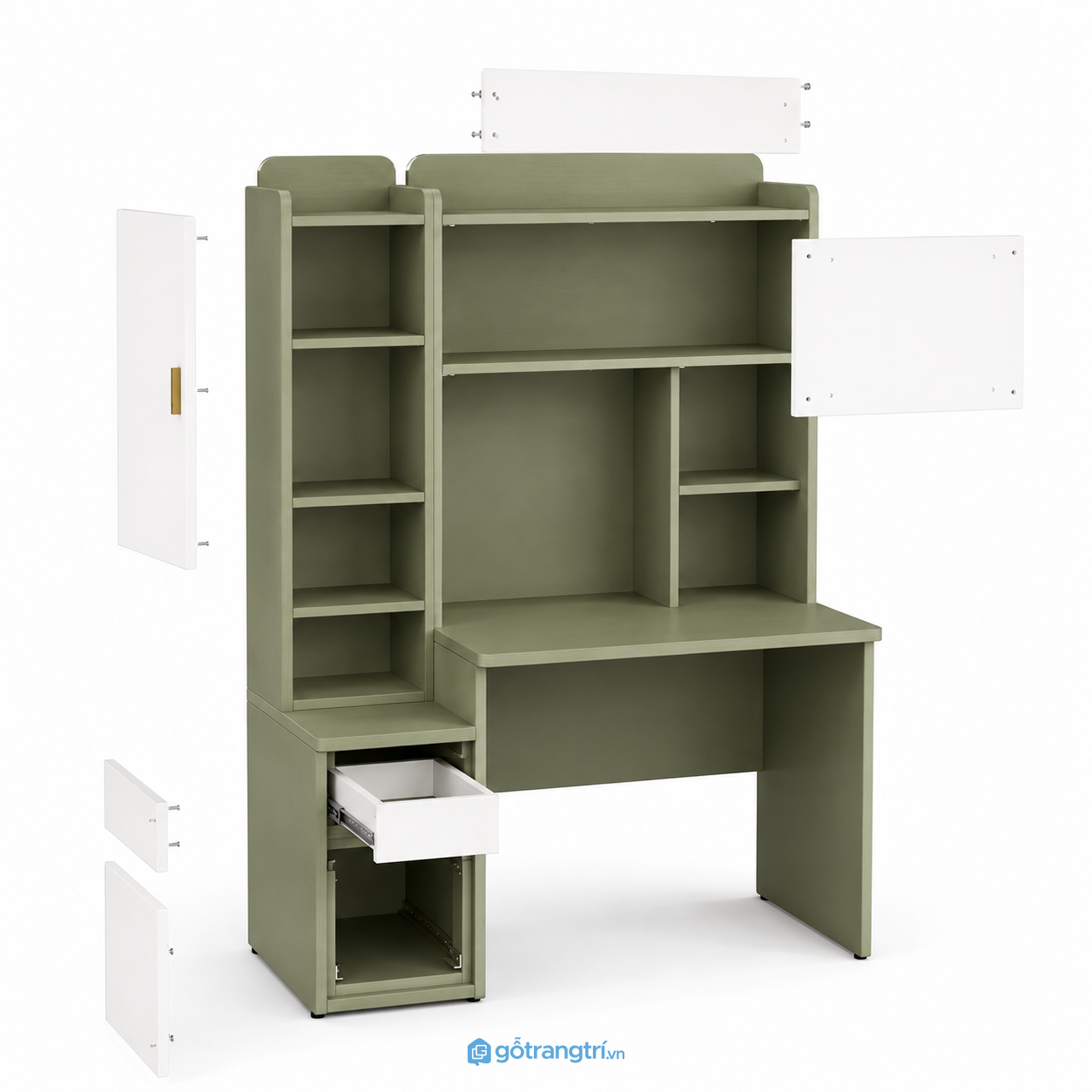 Bàn học liền giá sách có tủ kính hiện đại GHS-4019 - hình ảnh thực tế 1 Bàn học liền giá sách có tủ kính hiện đại GHS-4019 - hình ảnh thực tế 1