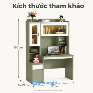 Bàn học liền giá sách có tủ kính tối ưu không gian lưu trữ và làm việc