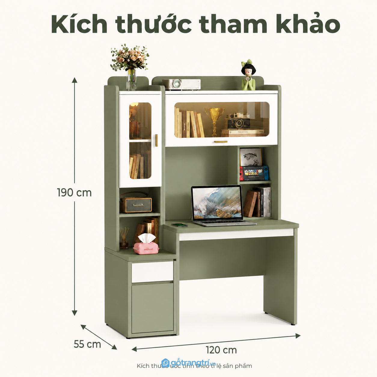 Bàn học liền giá sách có tủ kính tối ưu không gian lưu trữ và làm việc Bàn học liền giá sách có tủ kính tối ưu không gian lưu trữ và làm việc