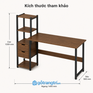 Bàn làm việc 1m4 liền kệ sách khung sắt tiện dụng
