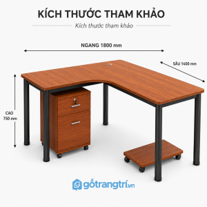 Bàn làm việc chữ L 1m8 chân sắt, mặt bàn rộng
