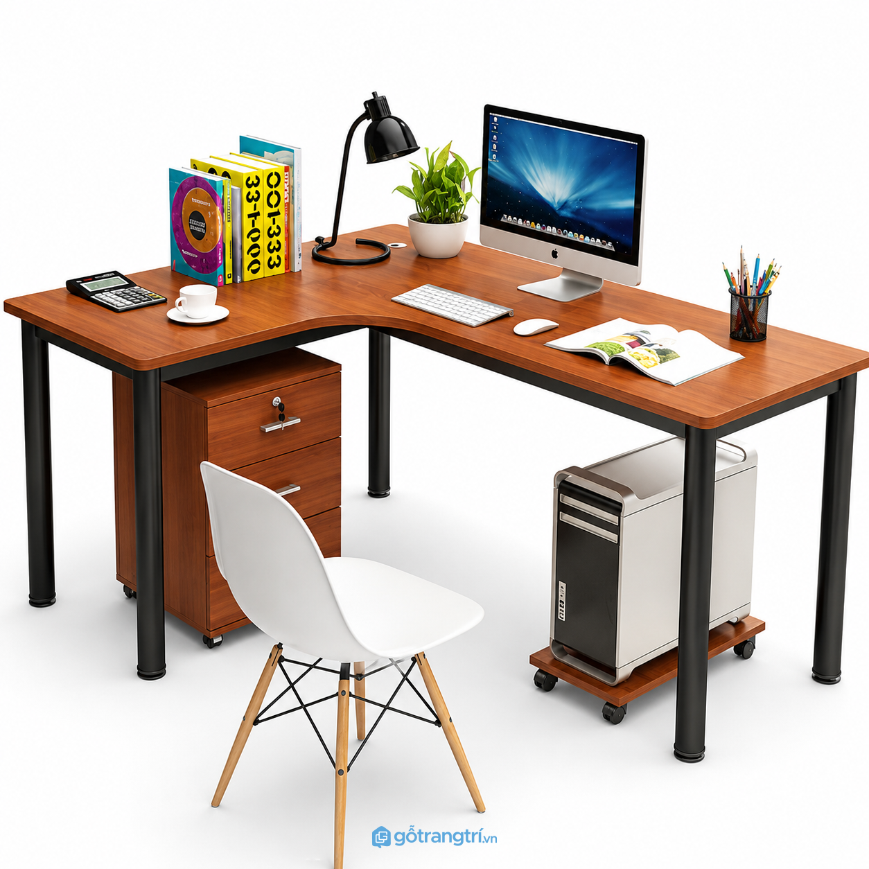 Bàn làm việc chữ L 1m8 có hộc tủ di động GHS-4026 Bàn làm việc chữ L 1m8 có hộc tủ di động GHS-4026