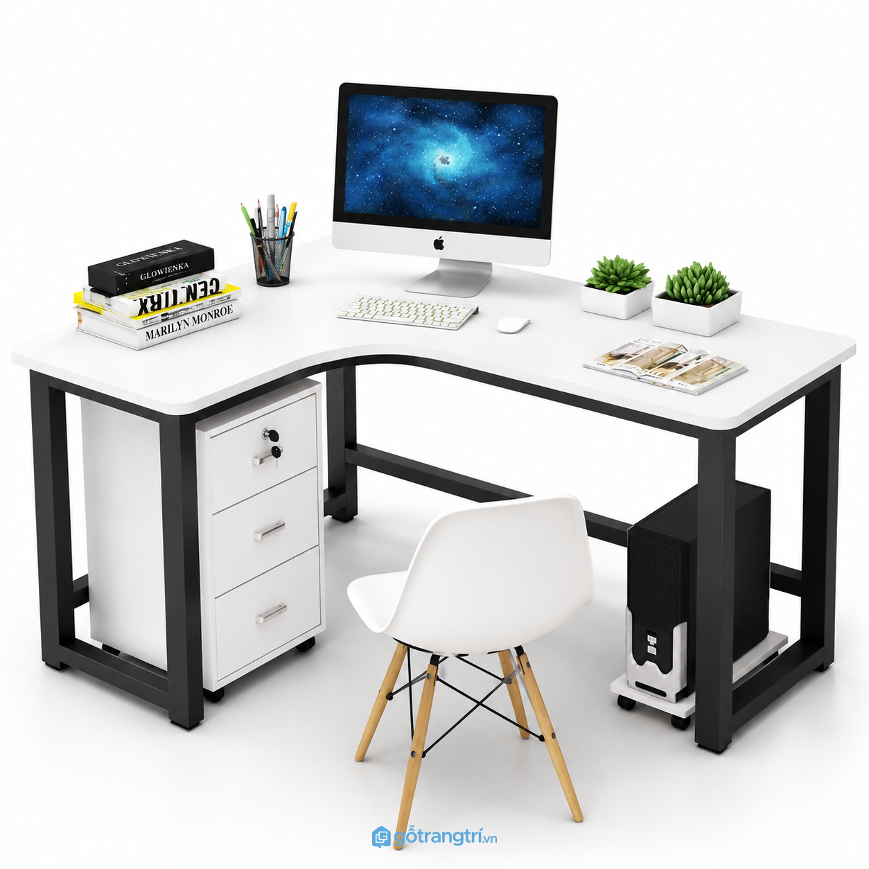 Bàn làm việc chữ L có hộc tủ hiện đại GHS-4044 - 1400x1200x750mm - Tùy chọn - GHS-4044