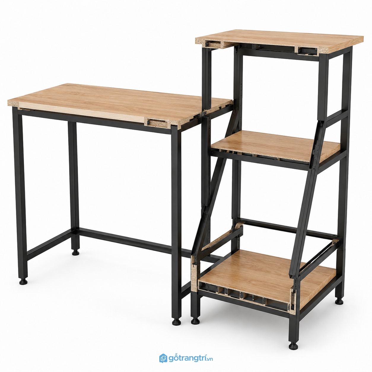Bàn làm việc chữ L có kệ đa năng hiện đại GHS-4032 - hình ảnh thực tế 1 Bàn làm việc chữ L có kệ đa năng hiện đại GHS-4032 - hình ảnh thực tế 1