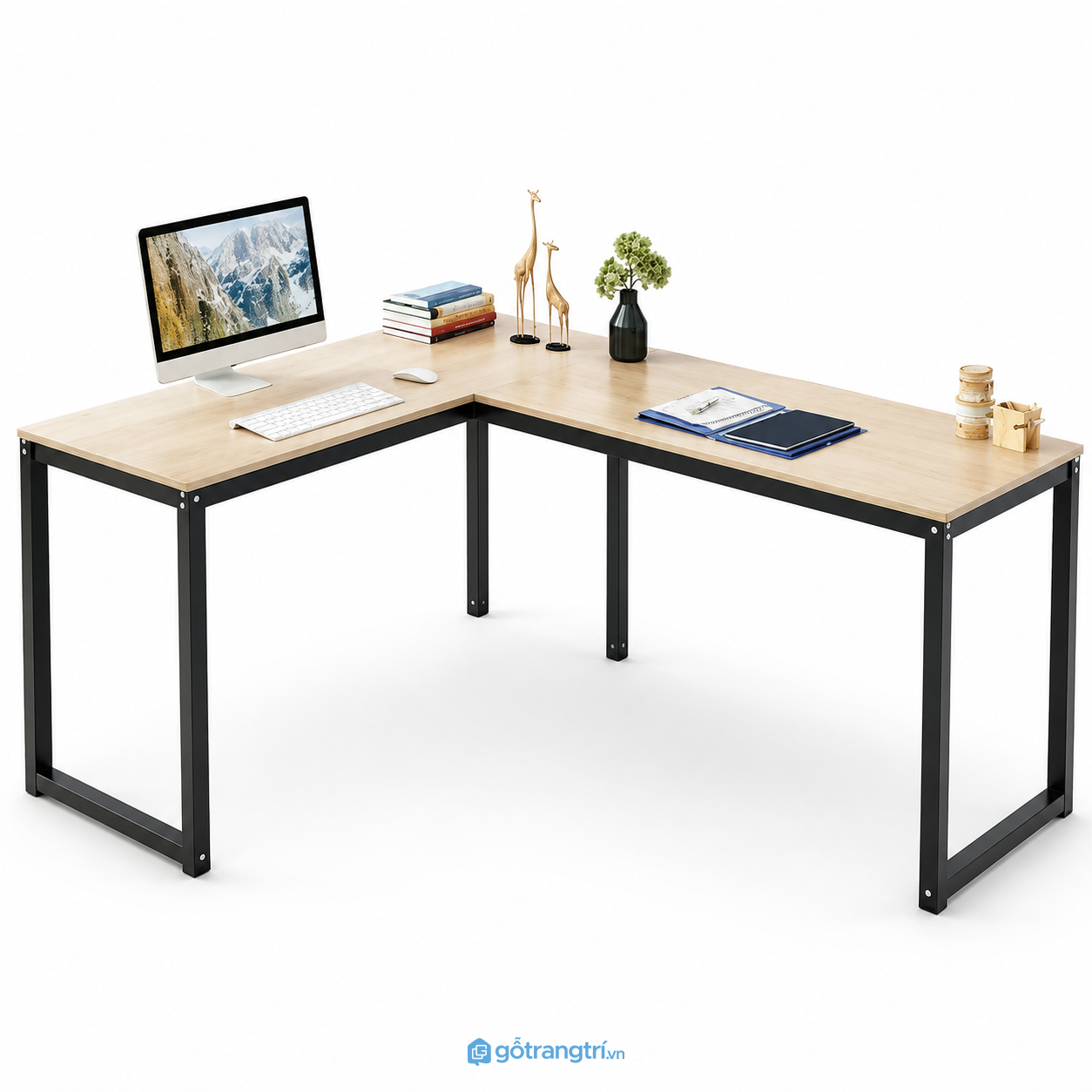 Bàn làm việc chữ L khung sắt mặt gỗ hiện đại GHS-4045 - 1600x1400x750mm - Tùy chọn - GHS-4045 Bàn làm việc chữ L khung sắt mặt gỗ hiện đại GHS-4045 - 1600x1400x750mm - Tùy chọn - GHS-4045