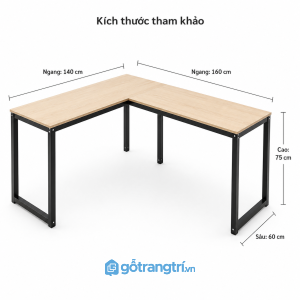 Bàn làm việc chữ L khung sắt mặt gỗ tối ưu không gian làm việc