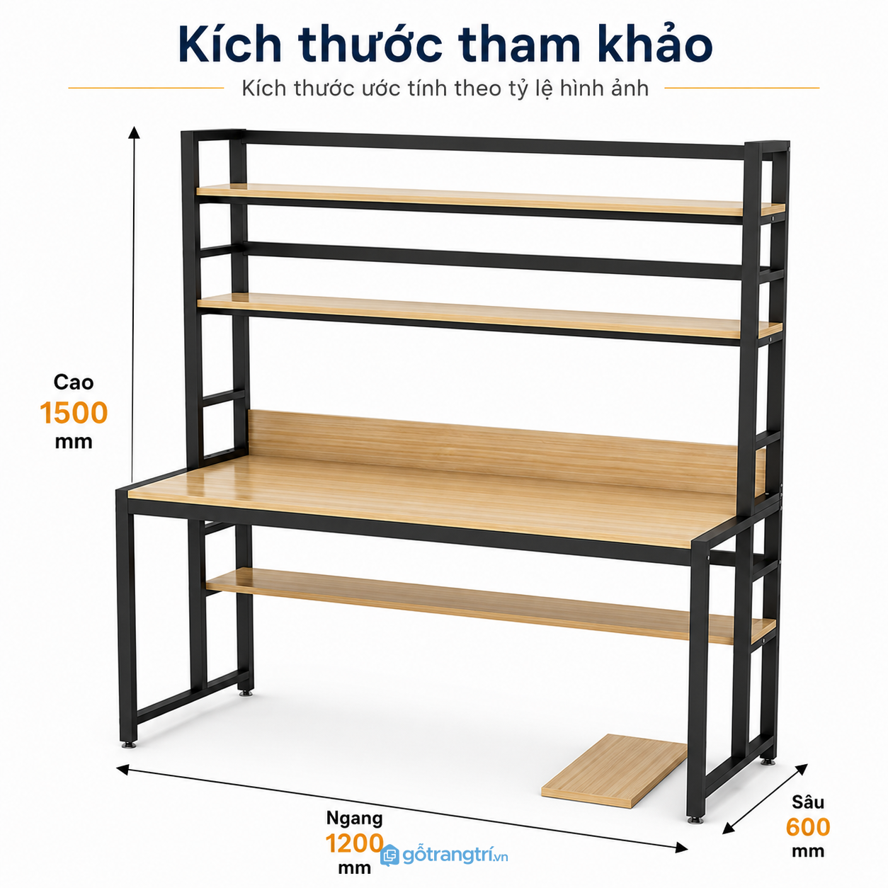 Bàn làm việc có kệ khung sắt 120cm giúp tối ưu không gian lưu trữ