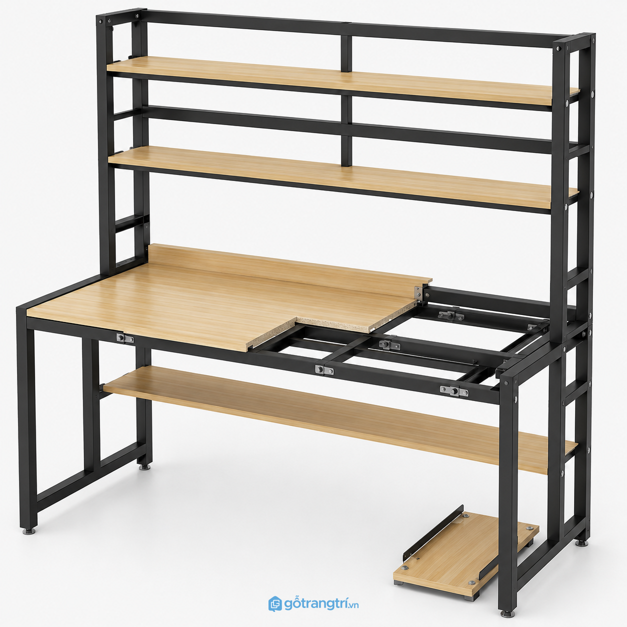 Bàn làm việc có kệ khung sắt 120cm phong cách Industrial GHS-4036 - hình ảnh thực tế 1