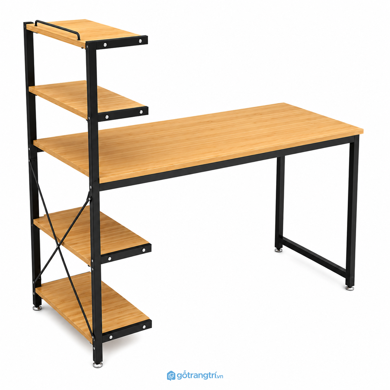 Bàn làm việc có kệ sách bên hông khung sắt GHS-4040 - hình ảnh thực tế 1 Bàn làm việc có kệ sách bên hông khung sắt GHS-4040 - hình ảnh thực tế 1