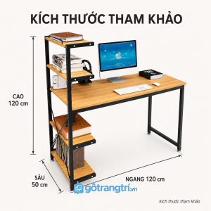 Bàn làm việc có kệ sách bên hông khung sắt tối ưu không gian học tập và làm việc
