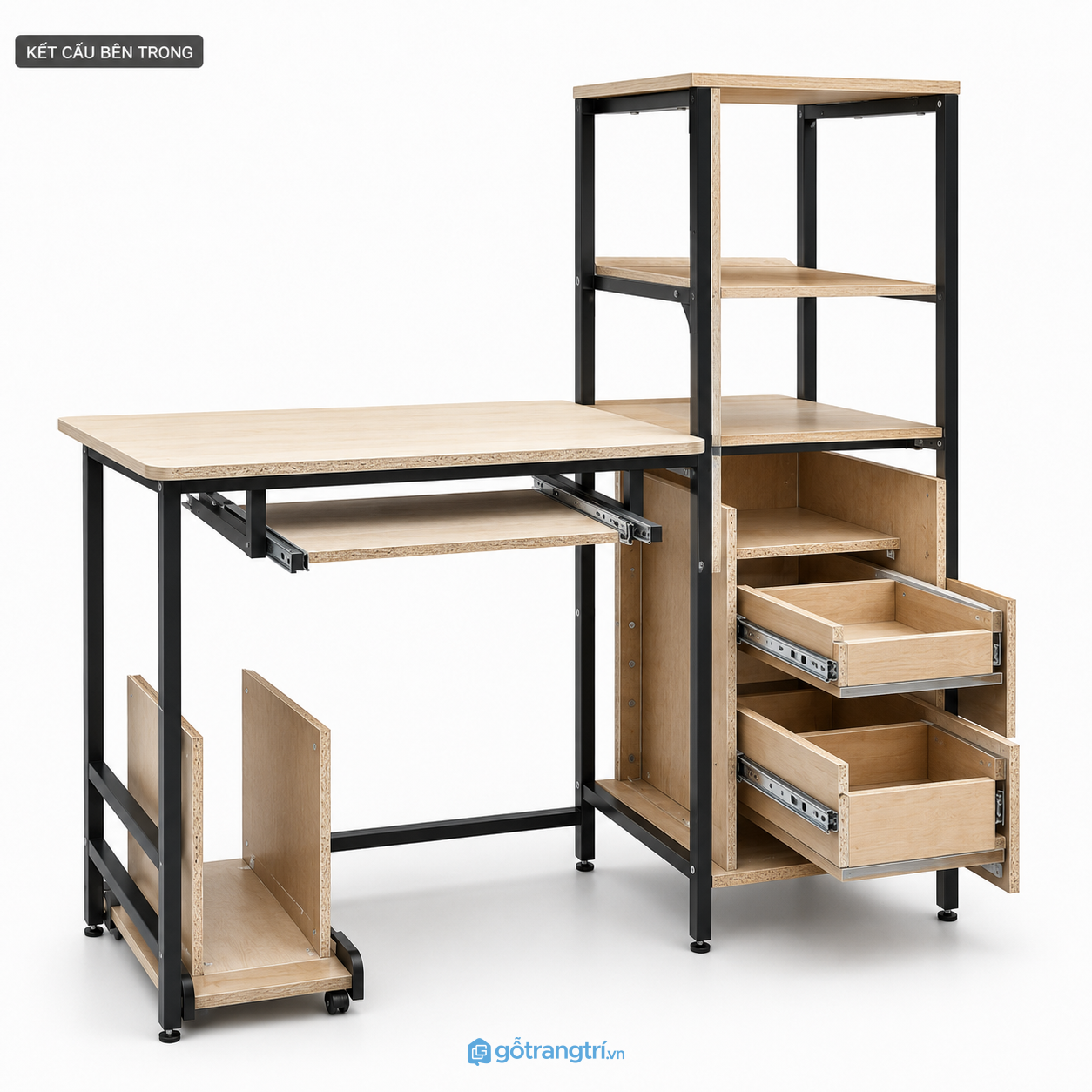 Bàn làm việc có kệ và ngăn kéo hiện đại đa năng GHS-4031 - hình ảnh thực tế 1