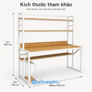 Bàn làm việc đôi có kệ sách khung sắt tối ưu không gian cho 2 người