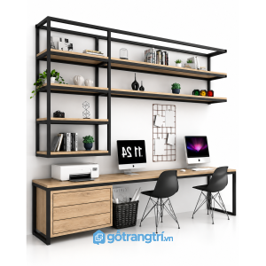 Bàn làm việc đôi kèm kệ sách khung sắt GHS-4021