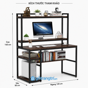 Bàn làm việc kèm kệ phong cách công nghiệp giúp tối ưu không gian lưu trữ