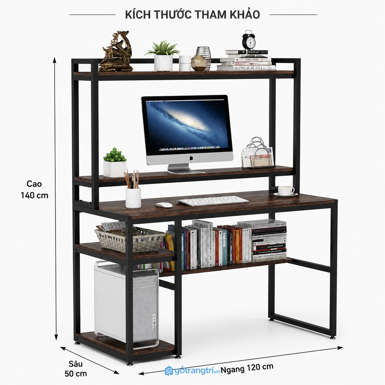 Bàn làm việc kèm kệ phong cách công nghiệp giúp tối ưu không gian lưu trữ Bàn làm việc kèm kệ phong cách công nghiệp giúp tối ưu không gian lưu trữ