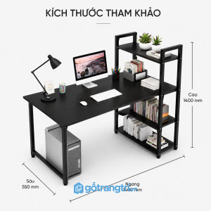 Bàn làm việc kèm kệ sách 140cm khung sắt giúp tối ưu không gian làm việc gọn gàng