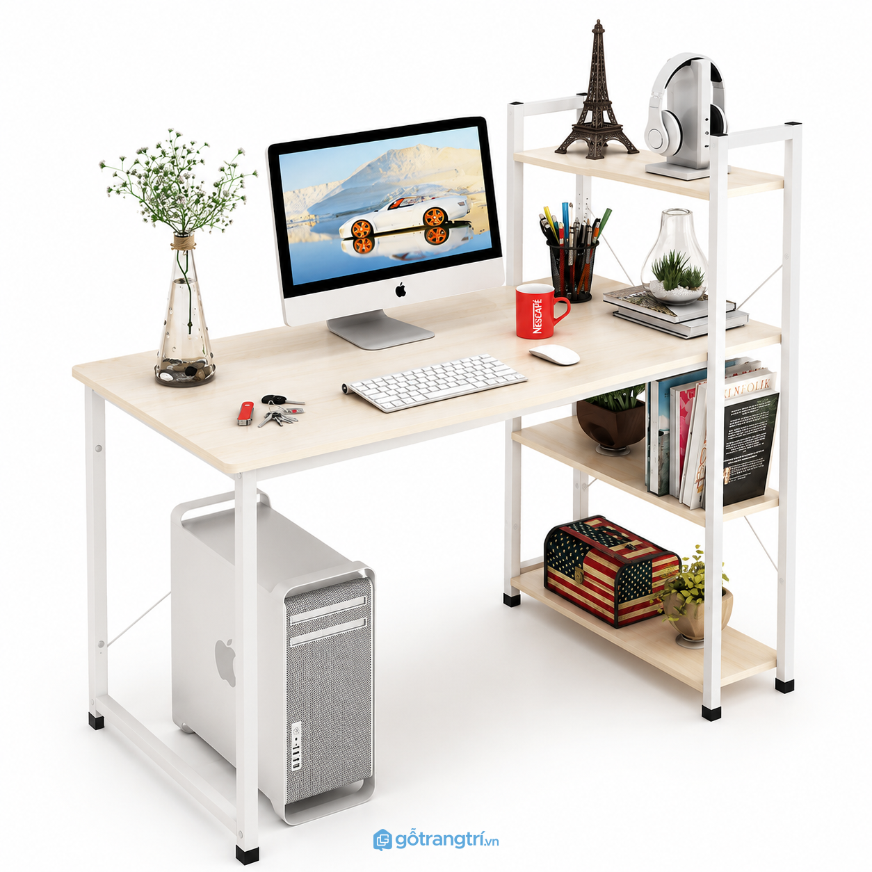 Bàn làm việc kèm kệ sách hiện đại tối ưu không gian GHS-4029 Bàn làm việc kèm kệ sách hiện đại tối ưu không gian GHS-4029
