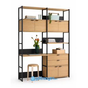Bàn làm việc kết hợp kệ lưu trữ khung sắt hiện đại GHS-1012 - 1500x450x2100mm - Tùy chọn - GHS-1012
