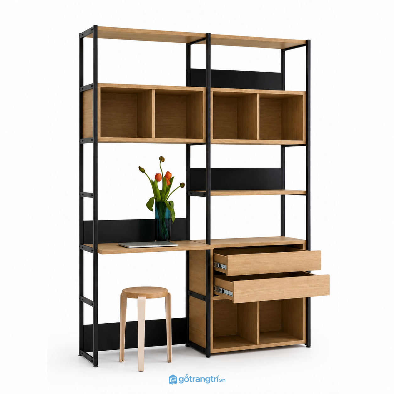 Bàn làm việc kết hợp kệ lưu trữ khung sắt hiện đại GHS-1012 - hình ảnh thực tế 1