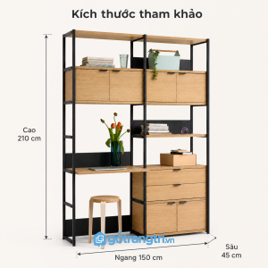 Bàn làm việc kết hợp kệ lưu trữ khung sắt tối ưu không gian làm việc gọn gàng