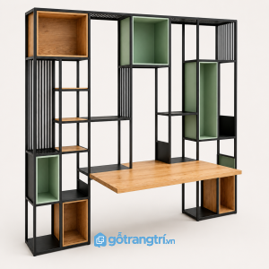 Bàn làm việc kết hợp kệ sách khung sắt gỗ hiện đại GHS-2012 - hình ảnh thực tế 1
