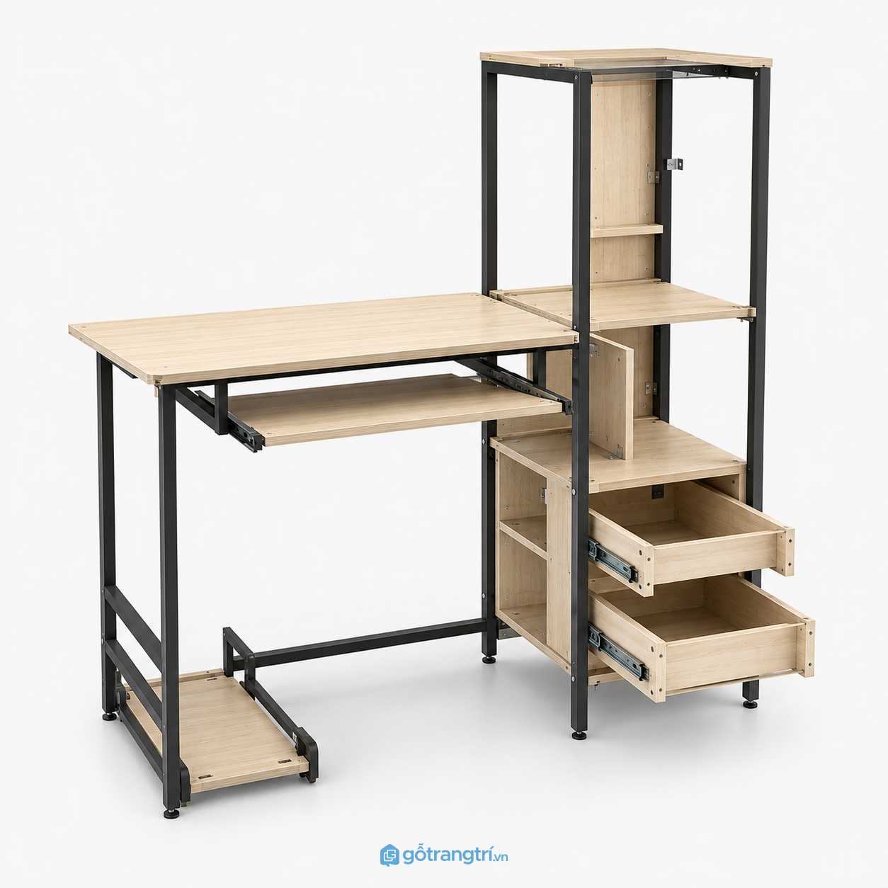 Bàn làm việc khung sắt kèm kệ đa năng hiện đại GHS-4041 - hình ảnh thực tế 1