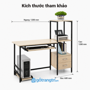 Bàn làm việc khung sắt kèm kệ đa năng tối ưu lưu trữ và không gian làm việc