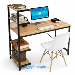Bàn làm việc khung sắt kèm kệ sách bên hông GHS-4043 - 1200x500x1200mm - Tùy chọn - GHS-4043