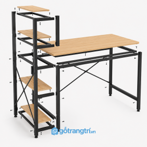 Bàn làm việc khung sắt kèm kệ sách bên hông GHS-4043 - hình ảnh thực tế 1