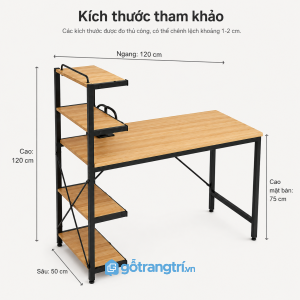 Bàn làm việc khung sắt kèm kệ sách bên hông tối ưu không gian sử dụng