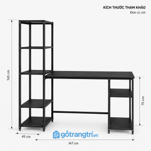 Bàn làm việc khung sắt liền kệ sách giúp tối ưu không gian làm việc