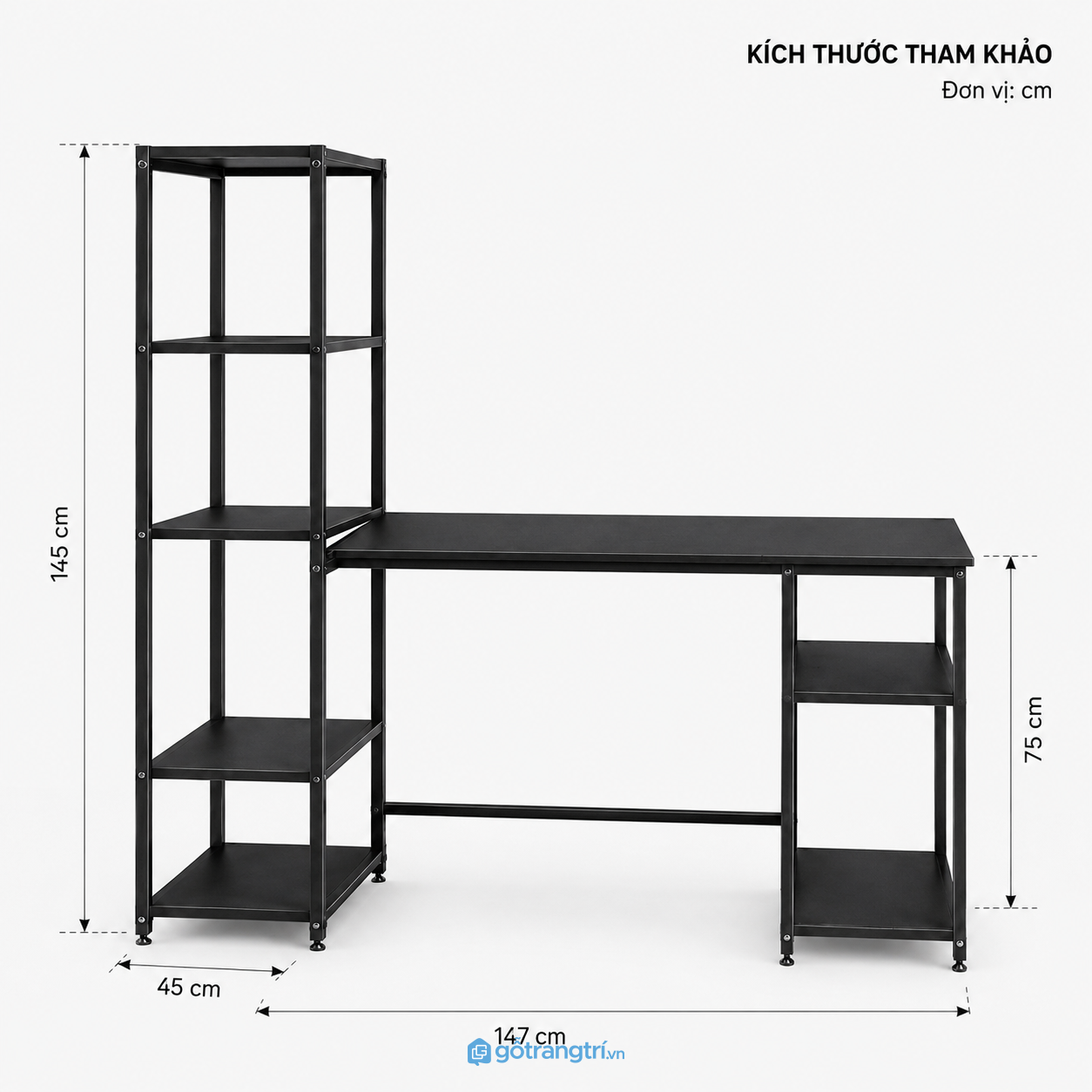 Bàn làm việc khung sắt liền kệ sách giúp tối ưu không gian làm việc