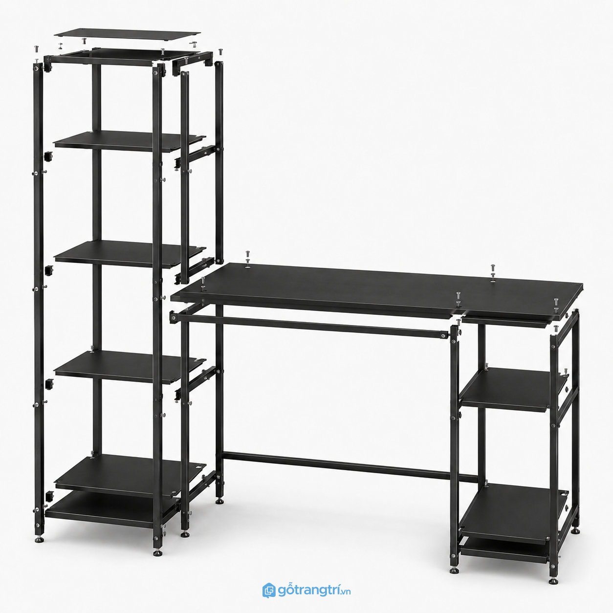 Bàn làm việc khung sắt liền kệ sách hiện đại GHS-4042 - hình ảnh thực tế 1