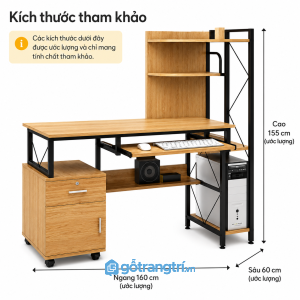Bàn máy tính khung sắt liền kệ sách đa năng